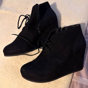 Black suede wedge booties